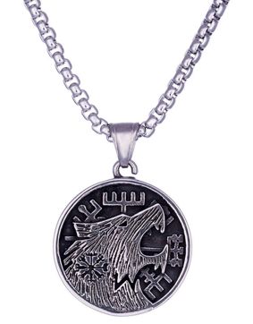Northern Viking Jewelry Vegvisir Wolf Silver Necklace NVJRS104