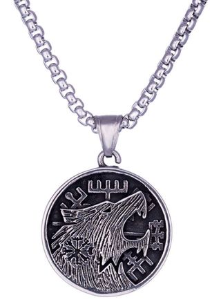 Northern Viking Jewelry Vegvisir Wolf Silver Necklace NVJRS104