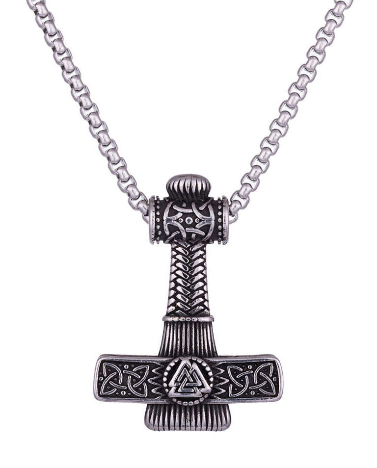 Northern Viking Jewelry Thorin Vasara Valknut Hammer Necklace NVJRS118