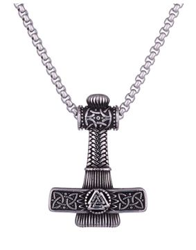 Northern Viking Jewelry Thorin Vasara Valknut Hammer Necklace NVJRS118