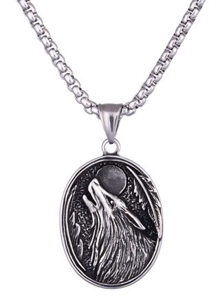 Northern Viking Jewelry Wolf & Moon Necklace NVJRS119