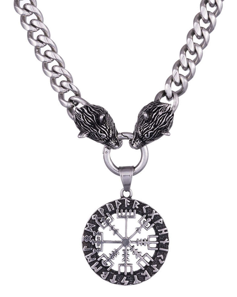 Northern Viking Jewelry Curb Chain 10 mm Vegvisir Pendant NVJRS121
