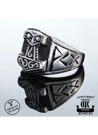 Northern Viking Jewelry Black Thor's Hammer ring NVJSO018