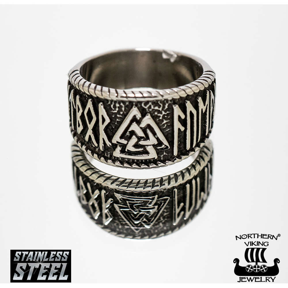 Northern Viking Jewelry Steel Valknut ring NVJSO022