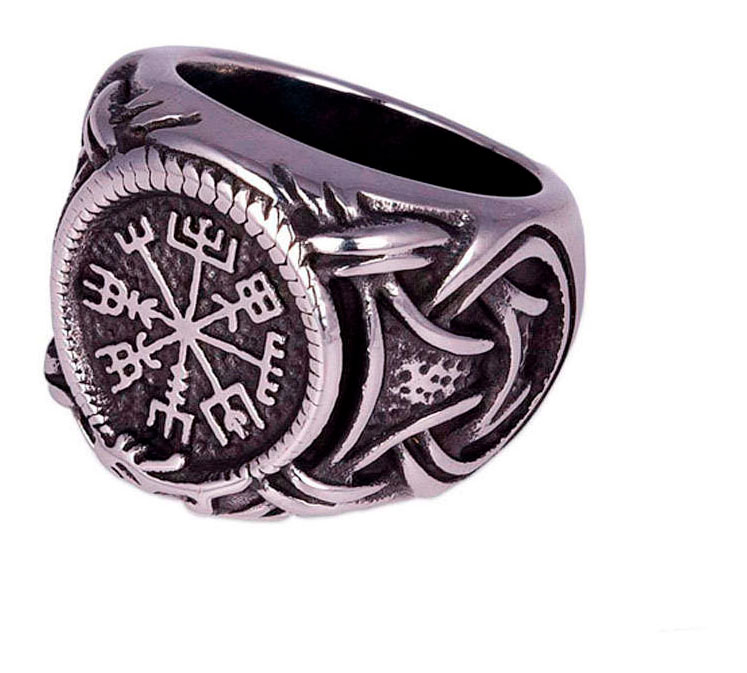 Northern Viking Jewelry ring Vegvisir with Jormungandr