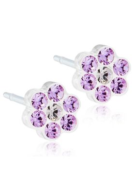 Blomdahl Daisy Violet/Crystal earrings 5 mm