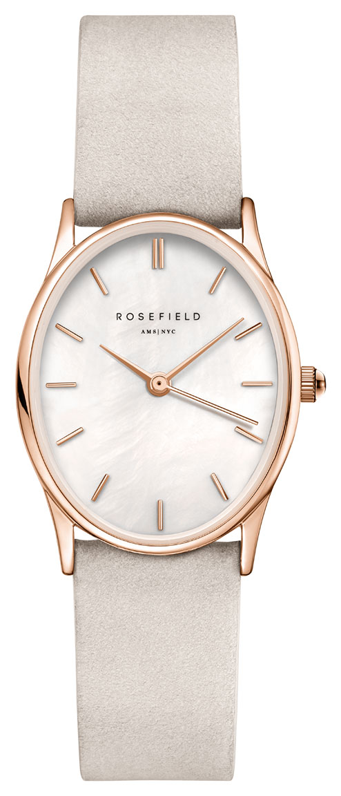 Rosefield The Oval White MOP Light Grey Nubuck Rose Gold OWGLR
