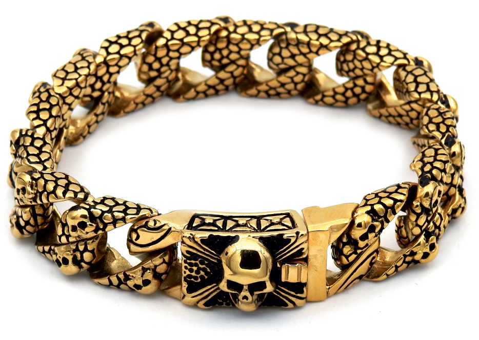 Rocks Steel 16 mm patterned curb chain bracelet 22 cm P.S.D.lizzard.16-22