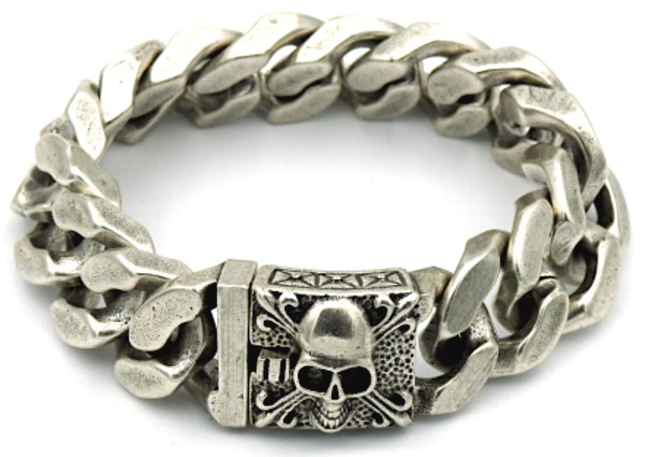 Rocks Steel 23 mm curb chain bracelet skull lock 22 cm P.S.S.23-22