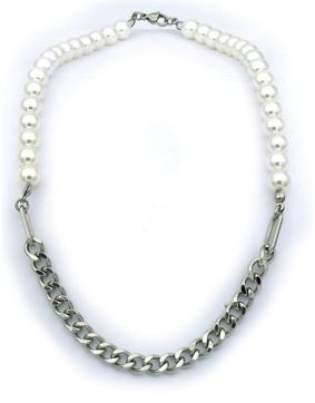 Rocks Steel men's half and half pearl necklace steel 45 cm P.SH.9,5-45