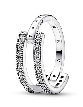 Pandora Signature Logo & Pave Double Band stackable ring 192779C01