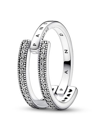 Pandora Signature Logo & Pave Double Band stackable ring 192779C01