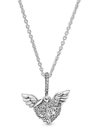 Pandora Celestial Pavè Heart & Angel Wings Necklace 398505C01