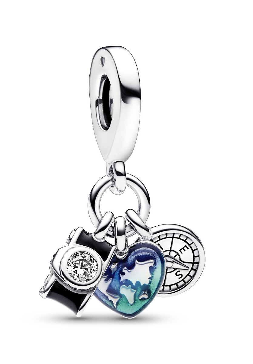 Pandora Moments Camera, Heart & Compass Triple Dangle charm 792703C01