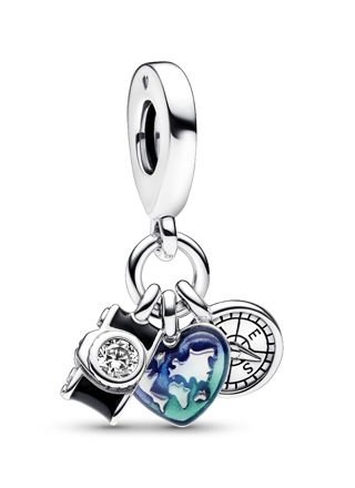 Pandora Moments Camera, Heart & Compass Triple Dangle charm 792703C01
