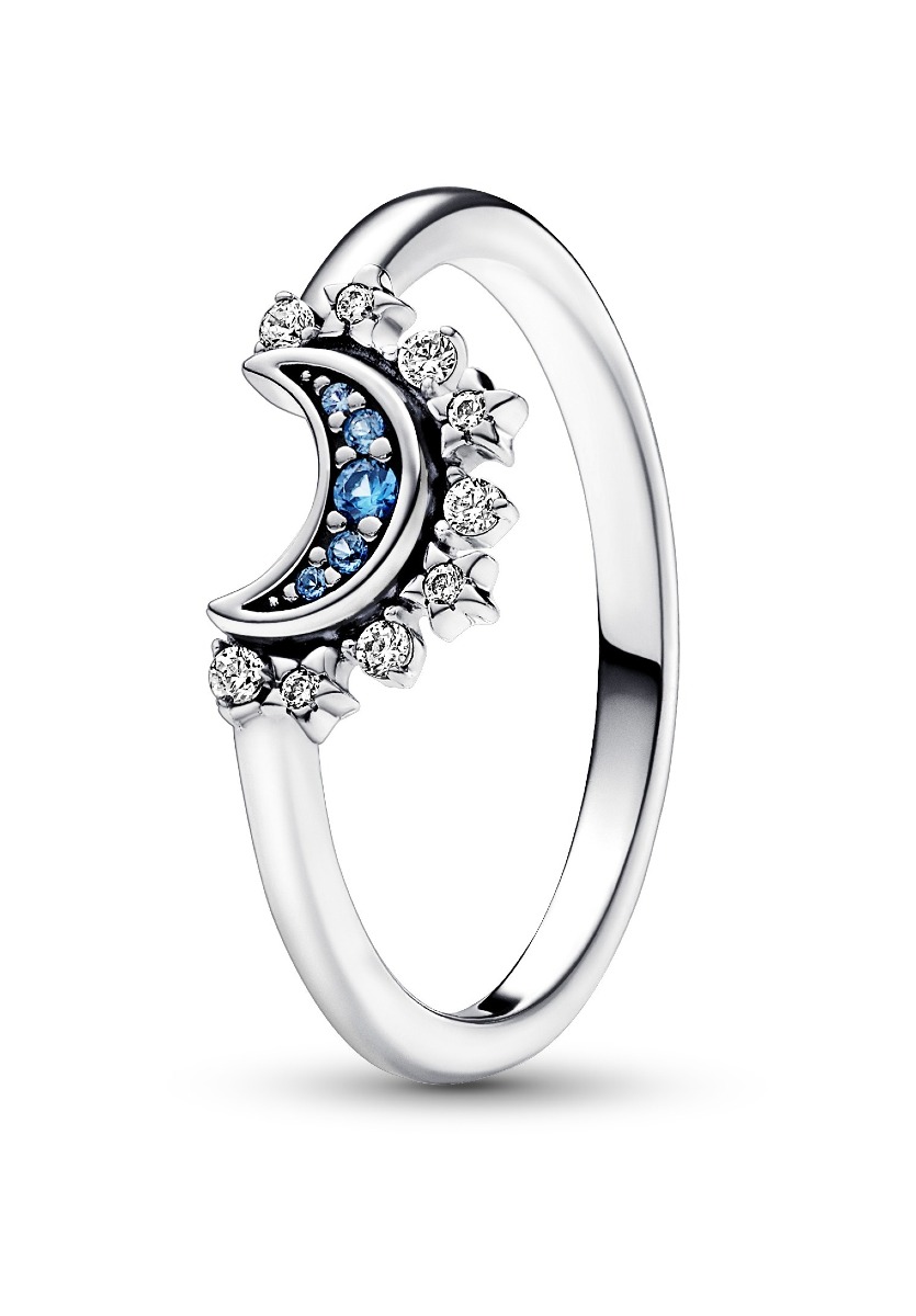 Pandora Moments Celestial Blue Sparkling Moon ring 192675C01-54