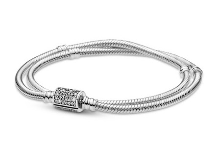 Pandora Moments Double Wrap Barrel Clasp Snake Chain Bracelet