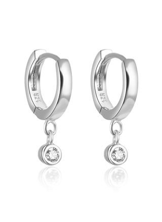 Lykka Casuals silver hoops with zirconia pendant