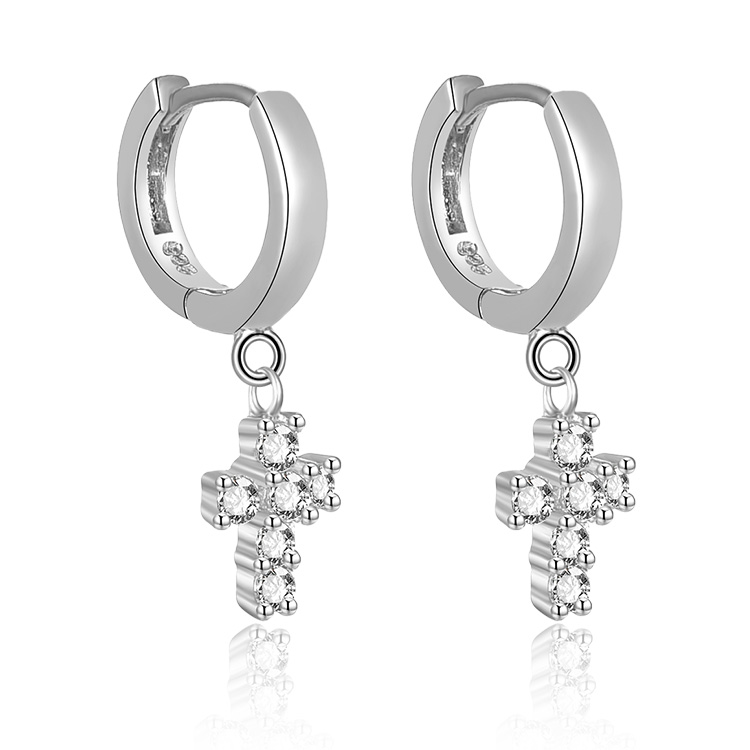 Lykka Crosses cross silver hoops with cz 