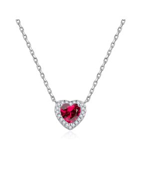 Lykken Hearts silver necklace heart red zirconia 45 cm