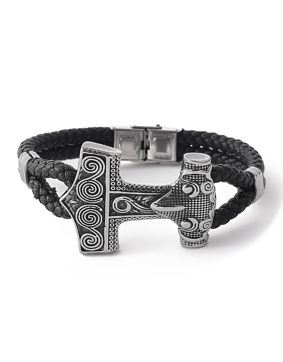Lykken Viking Thors hammer steelleatherbracelet