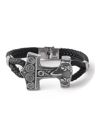 Lykka Viking Thors hammer steelleatherbracelet