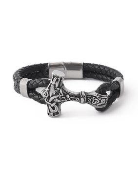 Lykken Viking Thors hammer weave leather bracelet