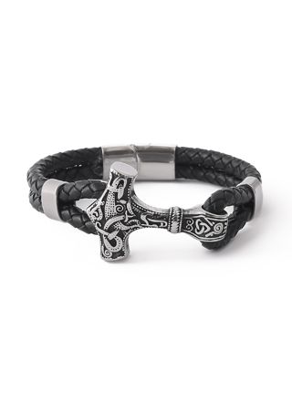 Lykka Viking Thors hammer weave leather bracelet