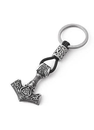 Lykka Viking Thors hammer Valknut and runes steelkey ring