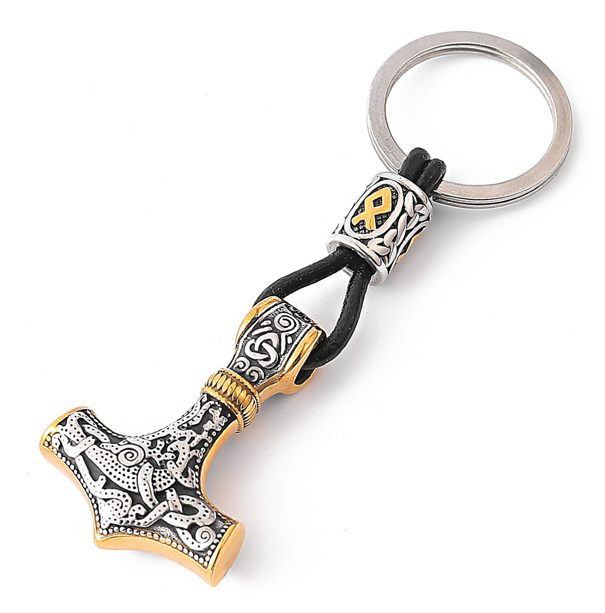 Lykka Viking Mjölnir silver and gold steelkey ring 