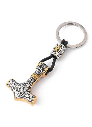 Lykka Viking Mjölnir silver and gold steelkey ring