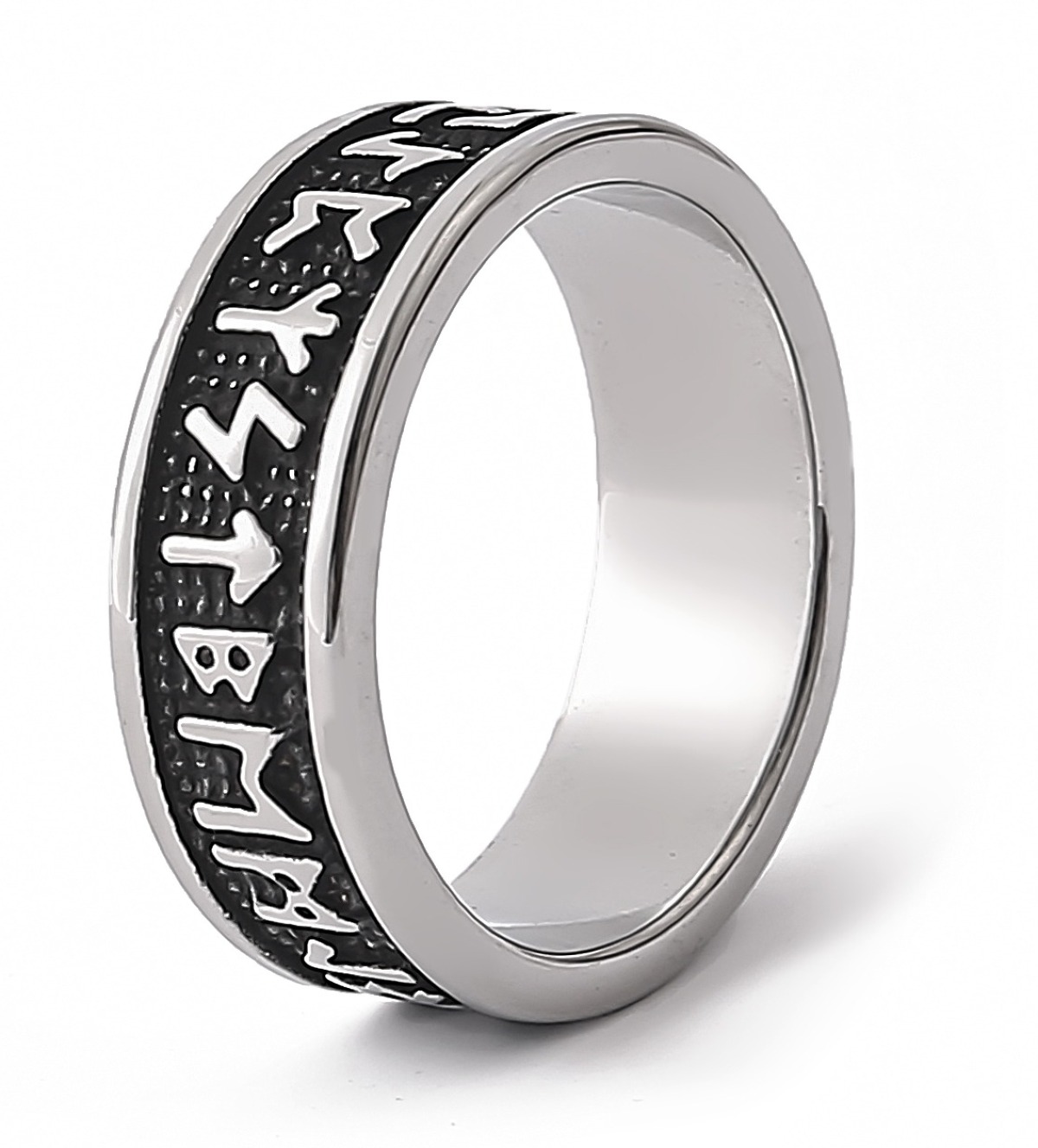 Lykka Viking runes steel ring 22.0 mm width 8 mm 