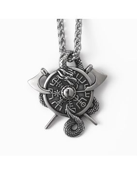 Lykken Viking Jörmungandr Vegvisir silver steel necklace 60 cm