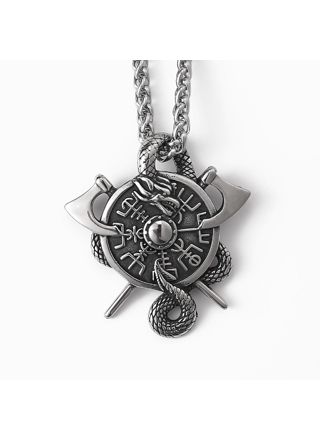 Lykka Viking Jörmungandr Vegvisir silver steel necklace 60 cm 