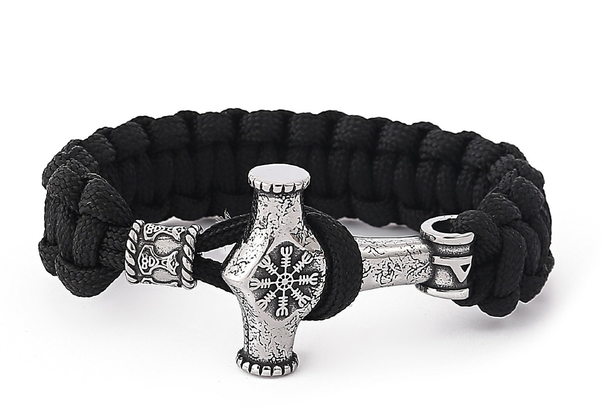 Lykka Viking Mjölnir braided steel-nylon bracelet 21 cm