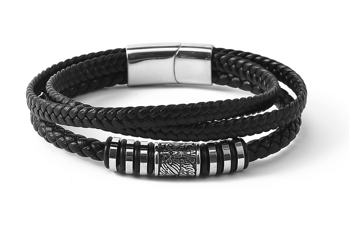 Lykka Viking Raven leather steel bracelet 