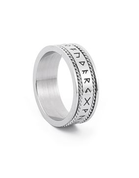Lykken Viking silver-colored Runes steel ring