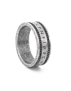 Lykken Viking sanded silver-colored Runes steel ring