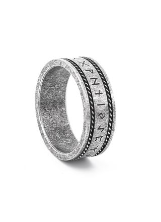 Lykka Viking sanded silver-colored Runes steel ring 