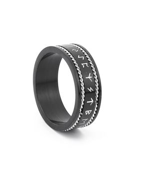 Lykka Viking black Runes steel ring