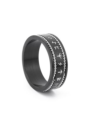 Lykka Viking black Runes steel ring 