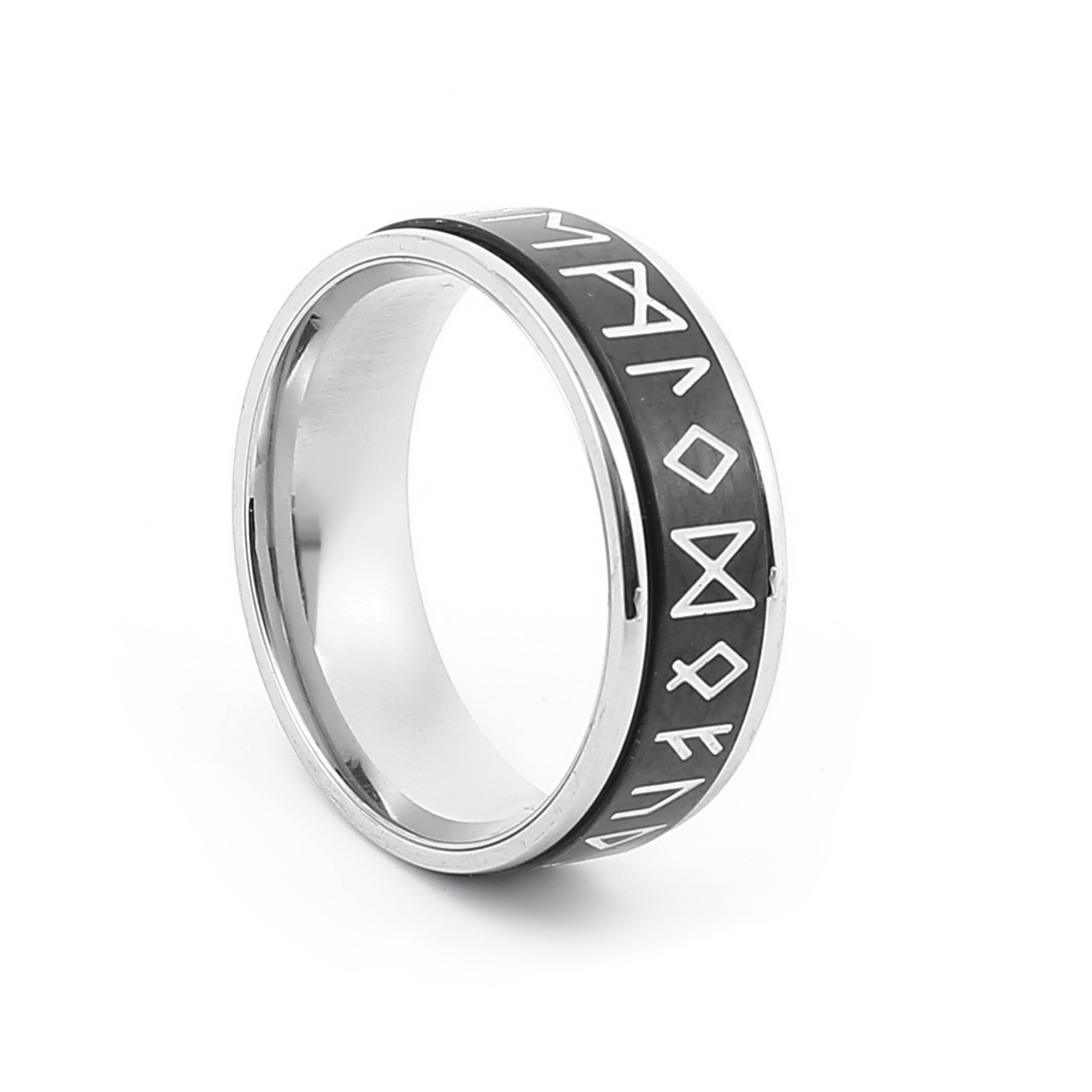Lykka Viking black-silver-colored Runes steel ring 
