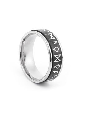 Lykken Viking black-silver-colored Runes steel ring