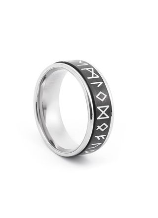 Lykka Viking black-silver-colored Runes steel ring 