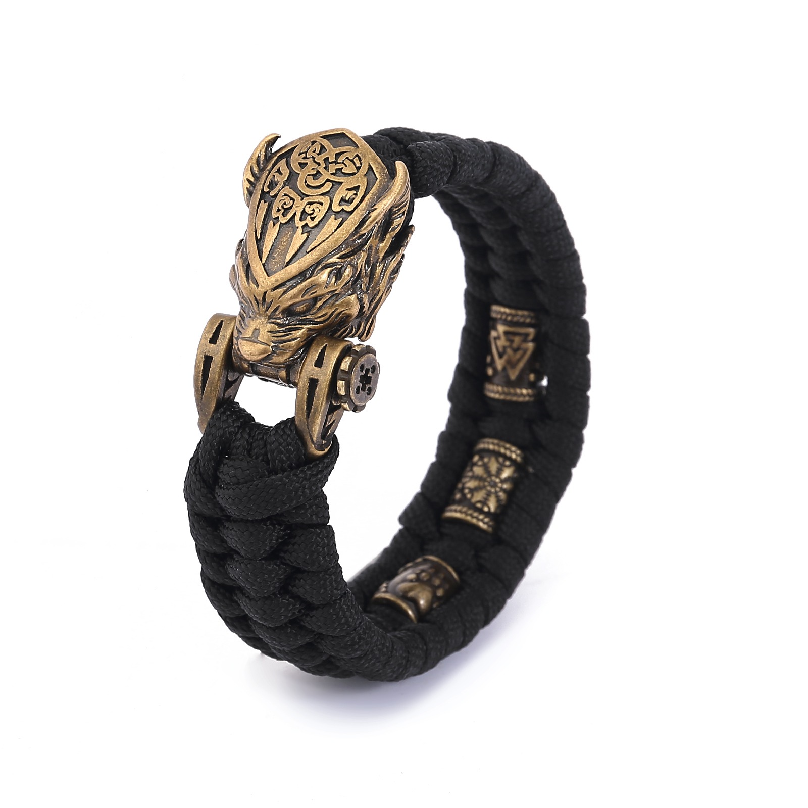 Lykka Viking wolf Berserker black-gold nylon-steel bracelet 