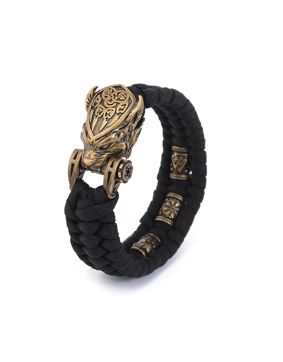 Lykka Viking wolf Berserker black-gold nylon-steel bracelet