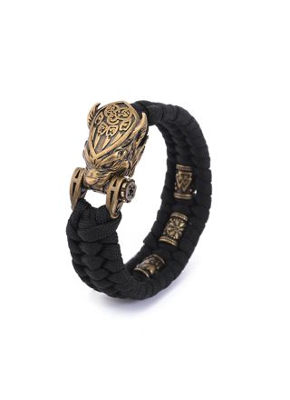 Lykka Viking wolf Berserker black-gold nylon-steel bracelet 