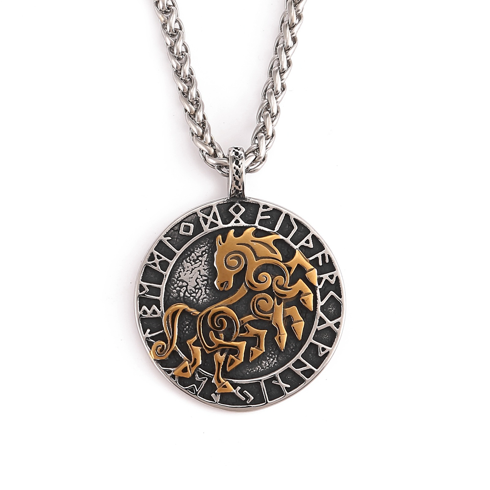 Lykka Viking Sleipnir two-tone steel necklace 60cm 