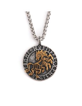 Lykken Viking Sleipnir two-tone steel necklace 60cm