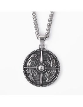 Lykka Viking stainless steel necklace with raven and shield symbol 60cm
